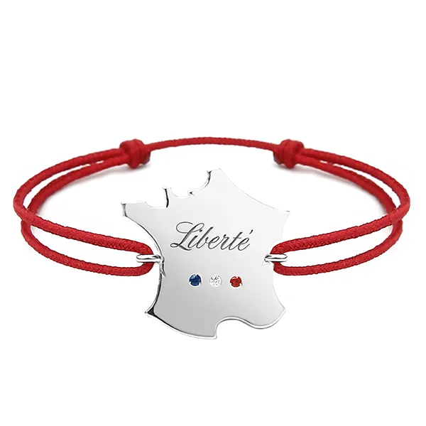 Bracelet cordon rouge avec médaille gravée