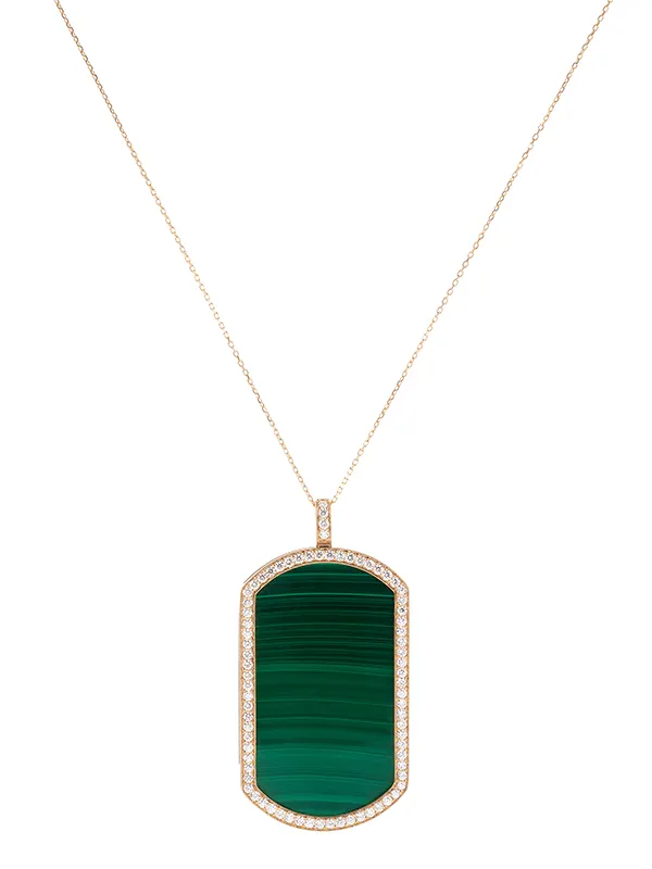 Pendentif en malachite sur longue chaîne